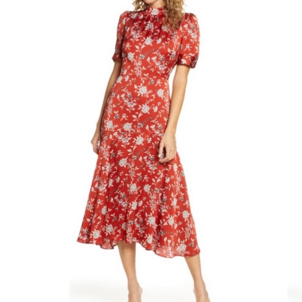 Floral Satin Midi Dress